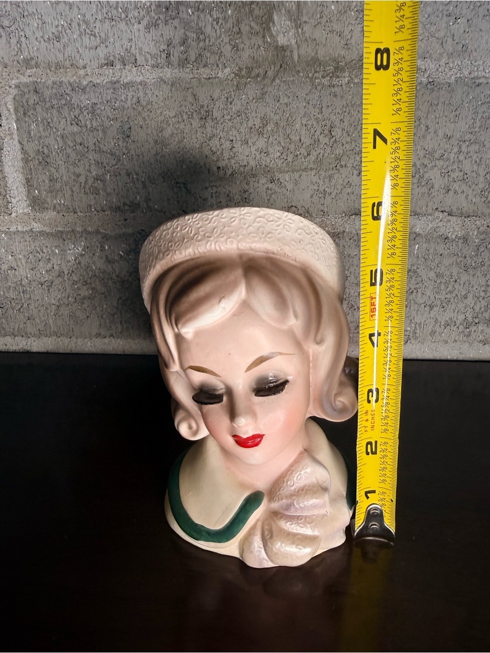 Vintage Lady Head Vase w/ Pink Roses | Mid Century Ceramic Planter Glam Decor - Picture 8 of 9